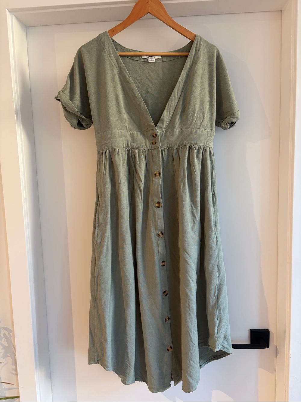 O'Neill Sage Green Button-Front Midi Dress Medium